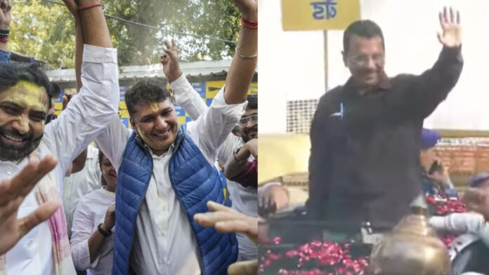 प्रेस कॉन्फ्रेंस से पहले बैंड-बाजा के साथ पहुंचे अरविंद केजरीवाल, समर्थकों का किया अभिवादन