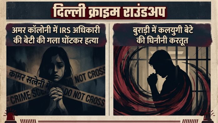 दिल्ली क्राइम राउंडअप: अमर कॉलोनी में IRS अधिकारी की बेटी की गला घोंटकर हत्या, बुराड़ी में कलयुगी बेटे की घिनौनी करतूत