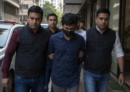 दिल्ली पुलिस की स्पेशल सेल द्वारा गैंगस्टर नेटवर्क से जुड़े आरोपी को हिरासत में ले जाते हुए प्रतीकात्मक दृश्य।