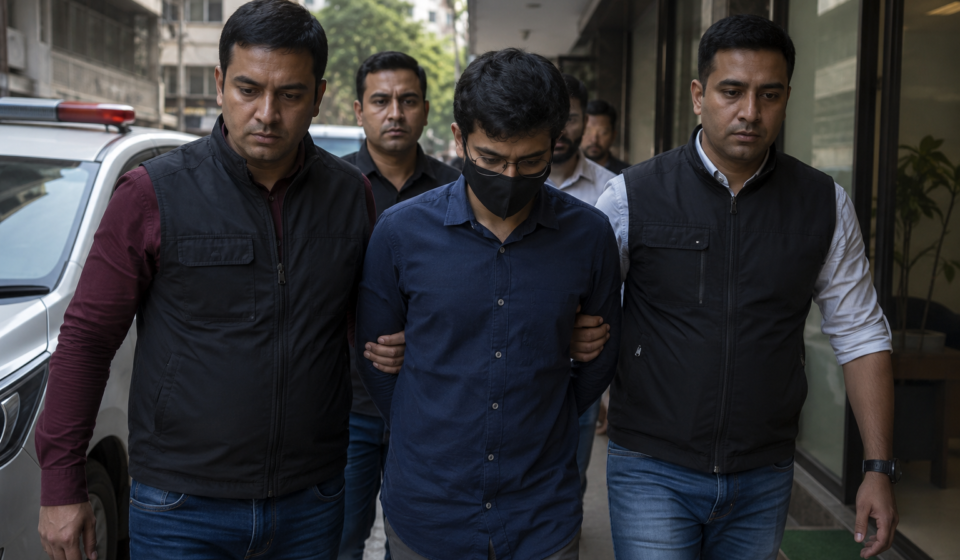 दिल्ली पुलिस की स्पेशल सेल द्वारा गैंगस्टर नेटवर्क से जुड़े आरोपी को हिरासत में ले जाते हुए प्रतीकात्मक दृश्य।