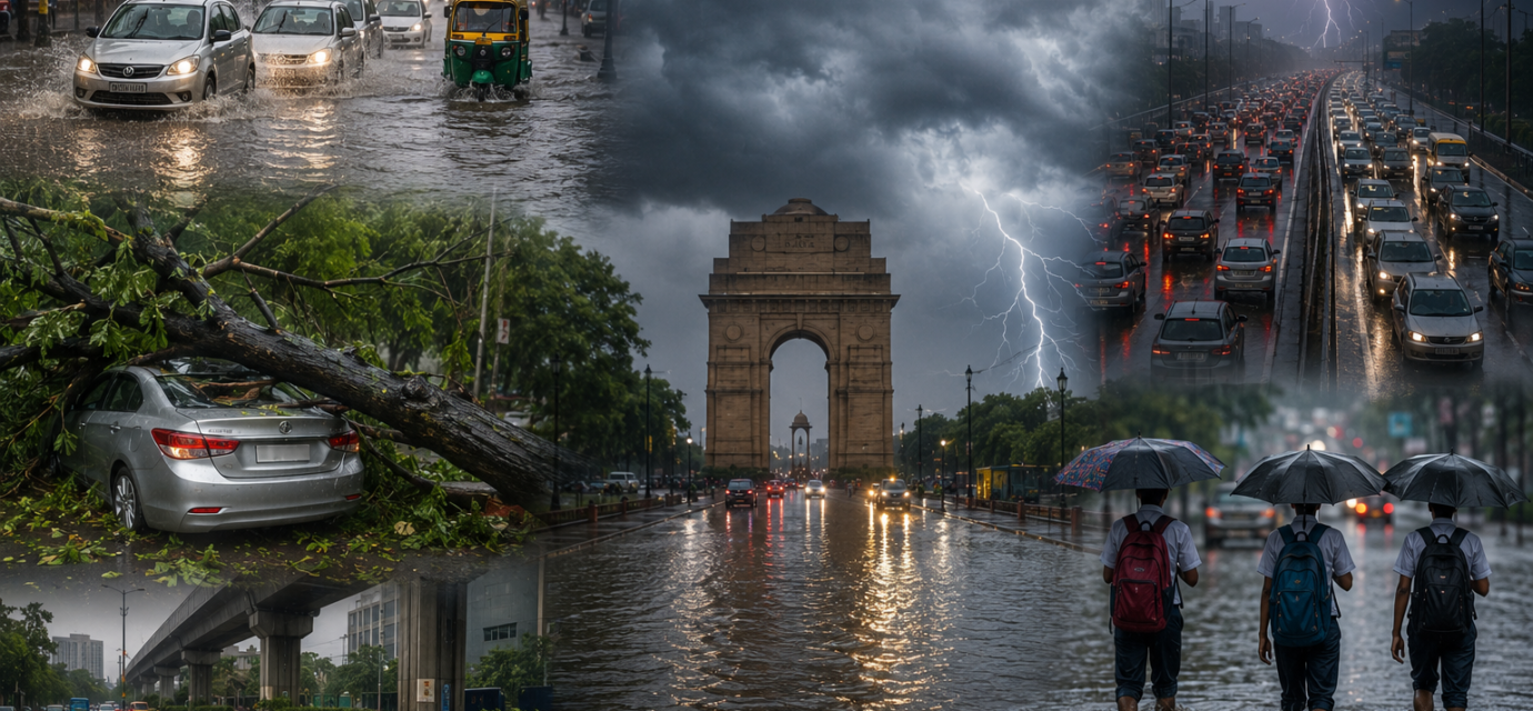 भारी बारिश के बाद दिल्ली-एनसीआर में जलभराव और ट्रैफिक जाम।