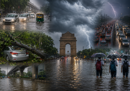 भारी बारिश के बाद दिल्ली-एनसीआर में जलभराव और ट्रैफिक जाम।