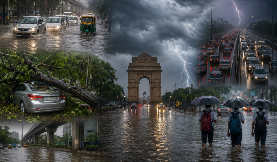 भारी बारिश के बाद दिल्ली-एनसीआर में जलभराव और ट्रैफिक जाम।